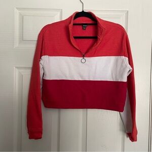 Wild Fable Red and White Color Block Quarter-Zip Sweatshirt cropped